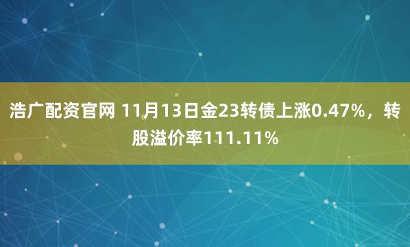 浩广配资官网 11月13日金23转债上涨0.47%，转股溢价率111.11%
